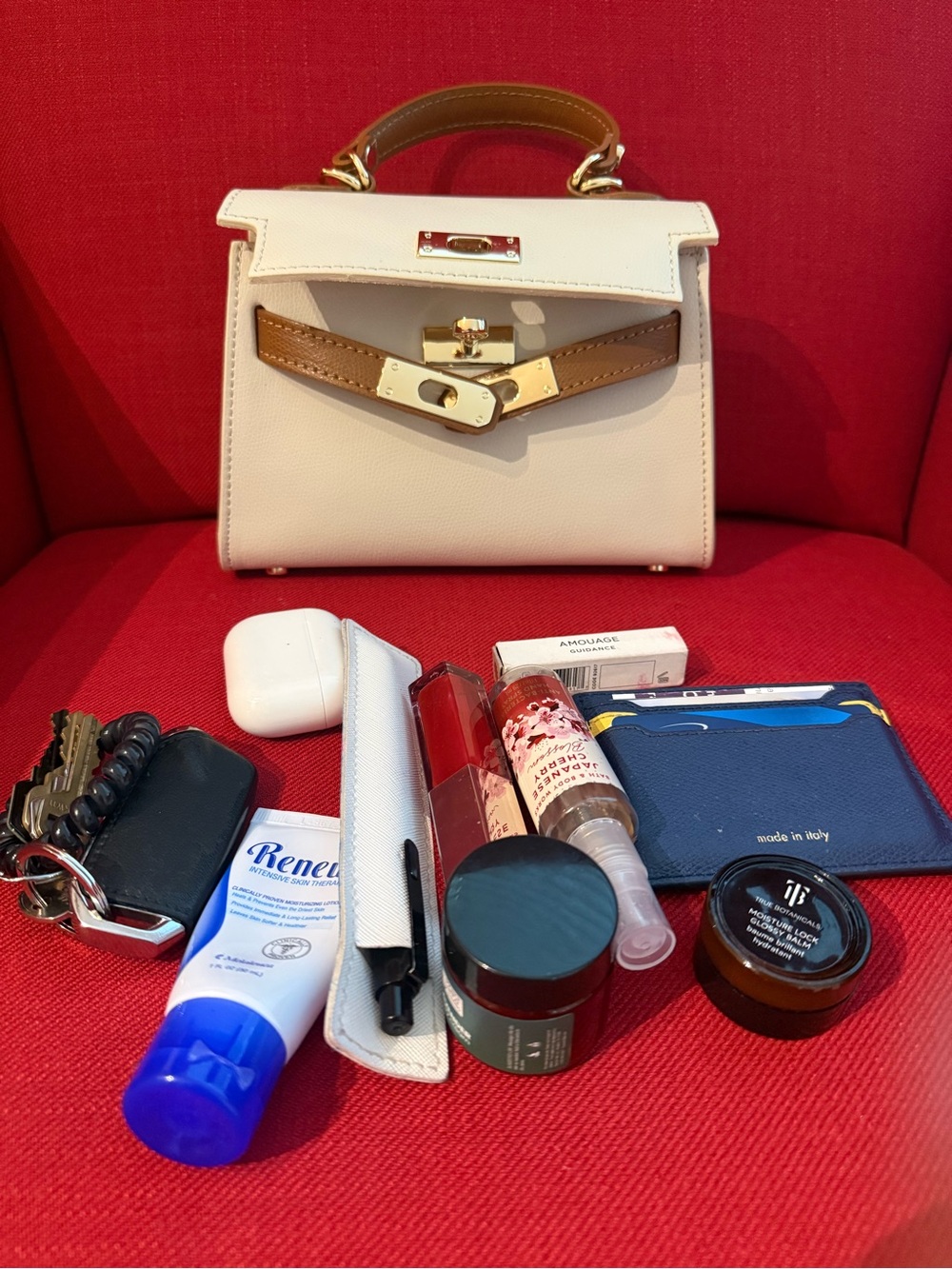 Italian Saffiano Leather Top Handle Bag | Cream & Crossbody - Picture 7 of 8